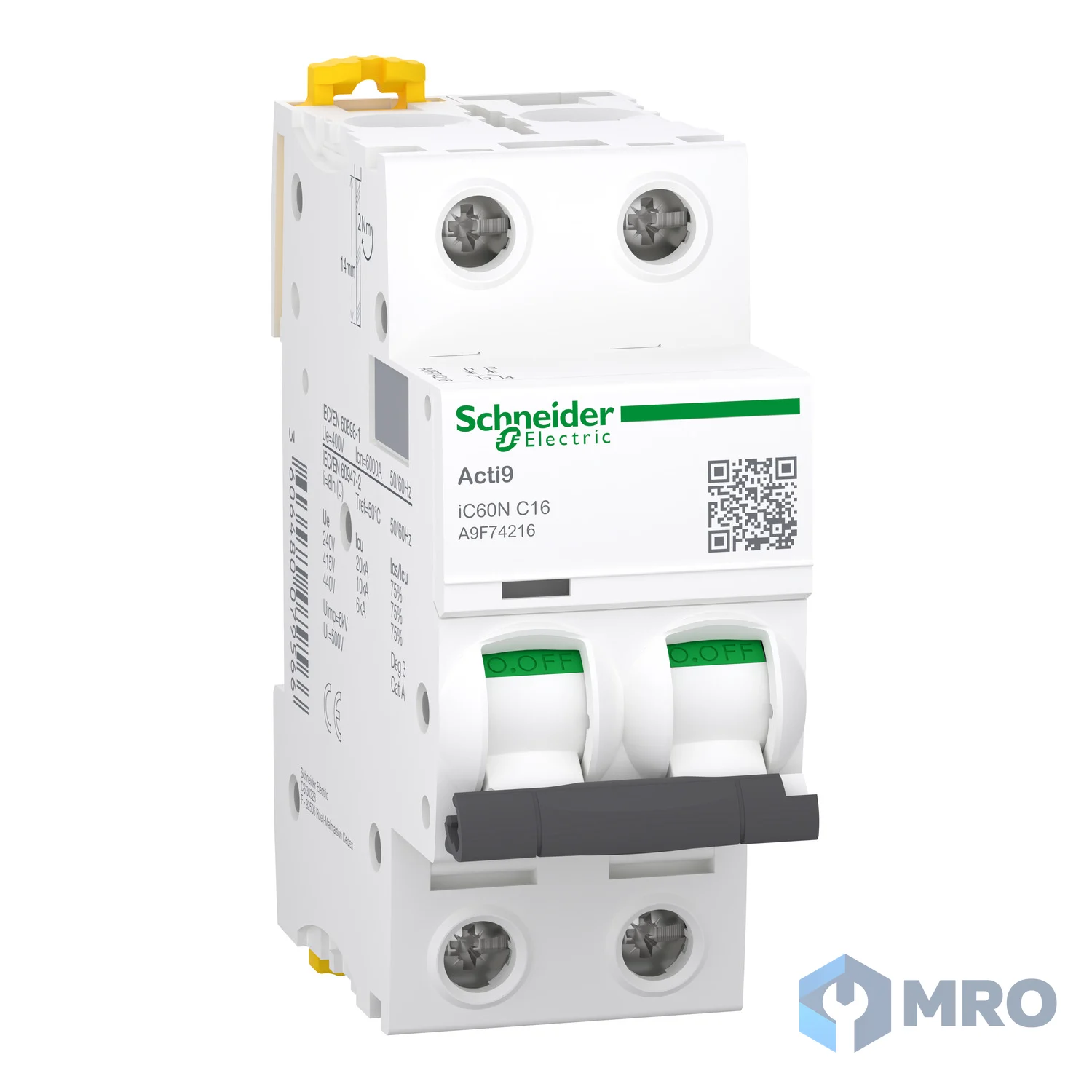 Schneider A9F74216 เซอร์กิตเบรกเกอร์ iC60N 2P 16A Curve C