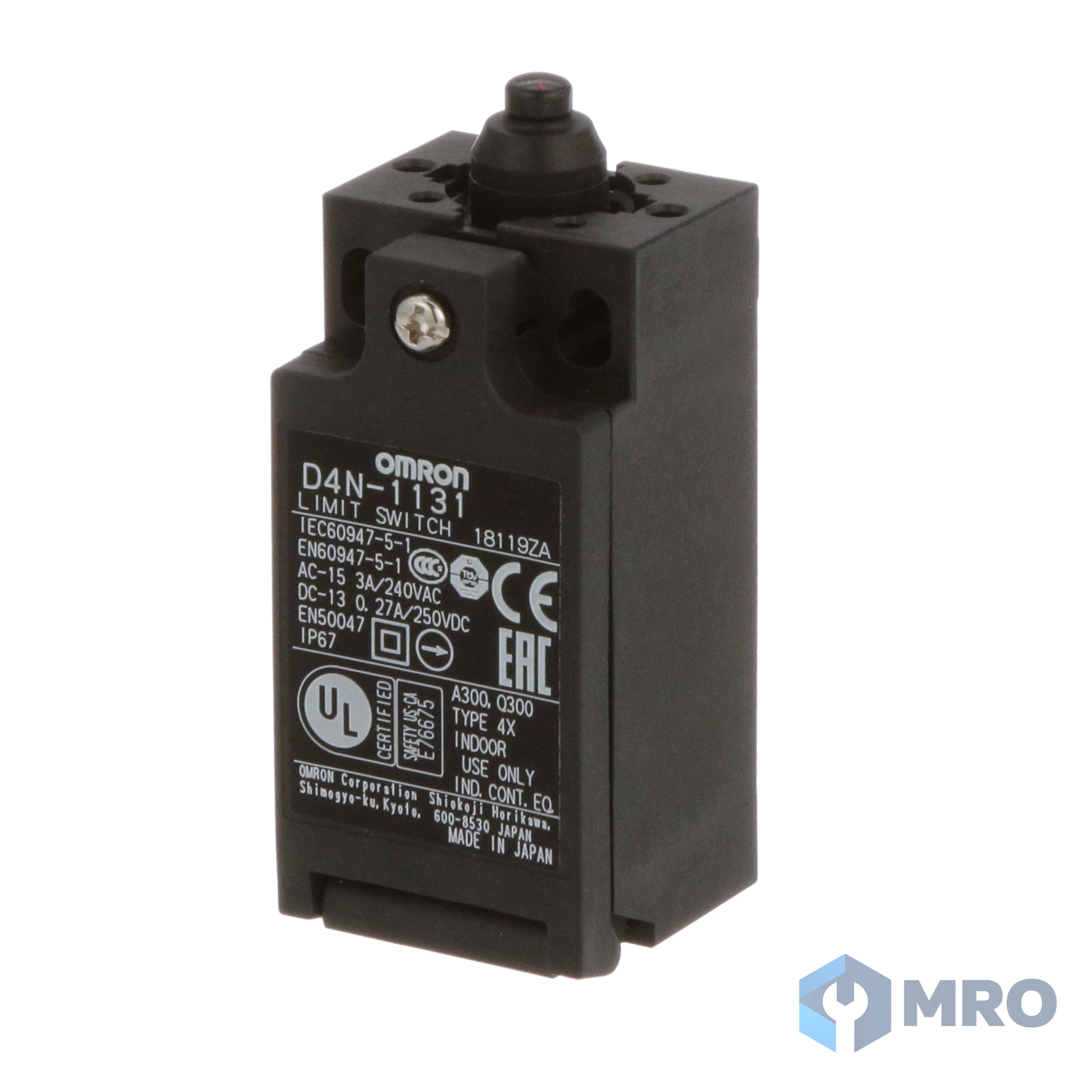 Omron D4N-1131 ลิมิตสวิตช์นิรภัย Omron D4N-1131 หัวกดปุ่ม (1NC/1NO สแนปแอคชั่น, เกลียว Pg13.5)