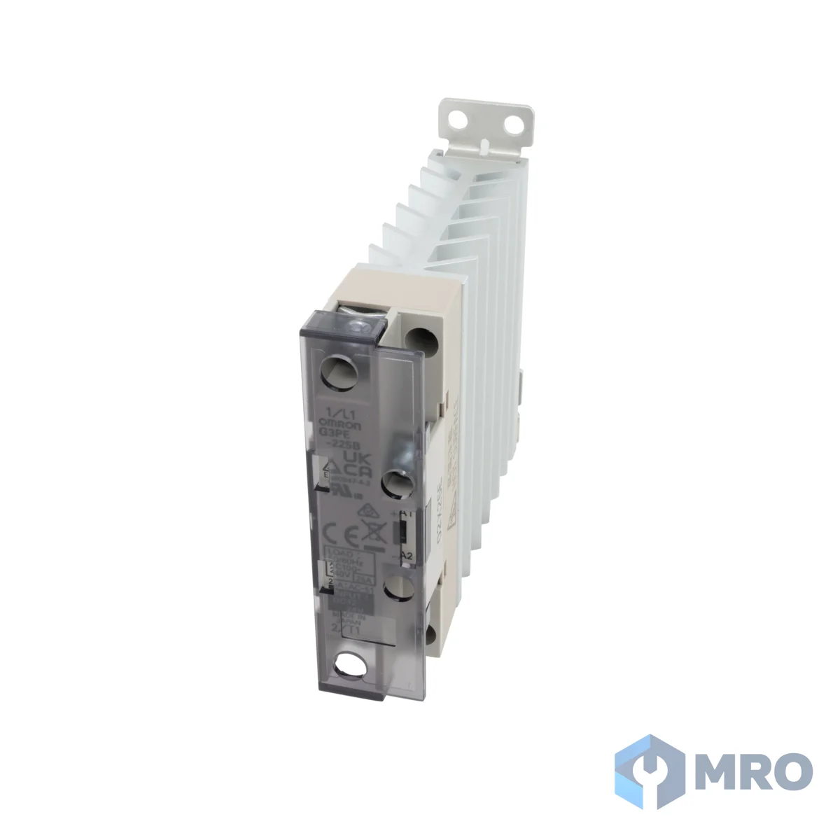 Omron G3PE-225B DC12-24 โซลิดสเตตรีเลย์สำหรับฮีตเตอร์ Omron G3PE-225B (25A, 100–240VAC, มีฮีทซิงค์ในตัว, ติดราง DIN)