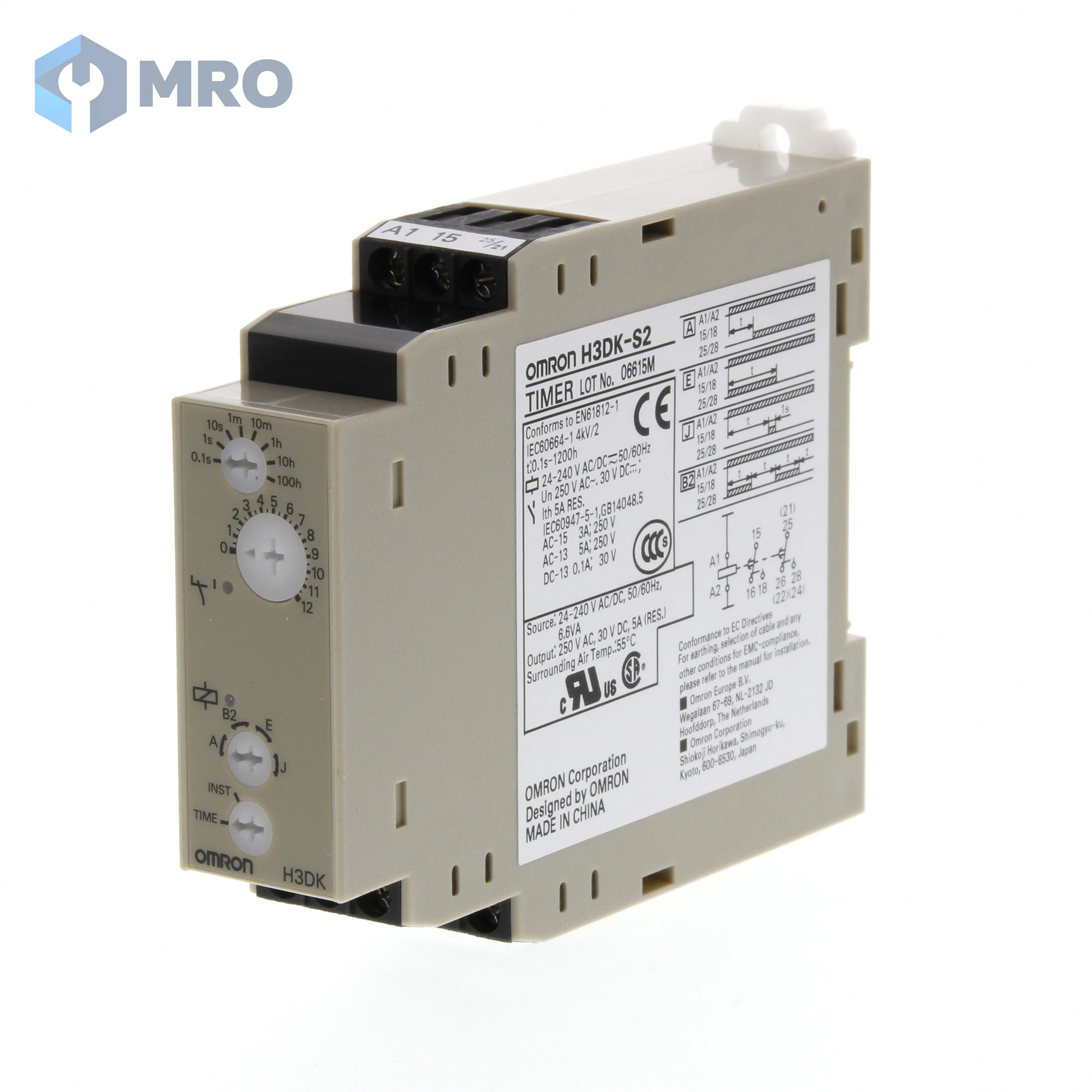 Omron H3DK-S2 AC/DC24-240 ไทม์เมอร์รางปีกนก Omron H3DK-S2 (24–240VAC/DC, 22.5 มม., 4 โหมด, คอนแทค 2 ชุด)