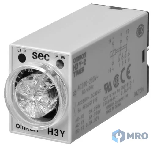Omron H3Y-2 AC200-230 10S ไทม์เมอร์ Omron H3Y-2 200–230VAC ช่วงเวลา 10 วินาที 2 คอนแทค
