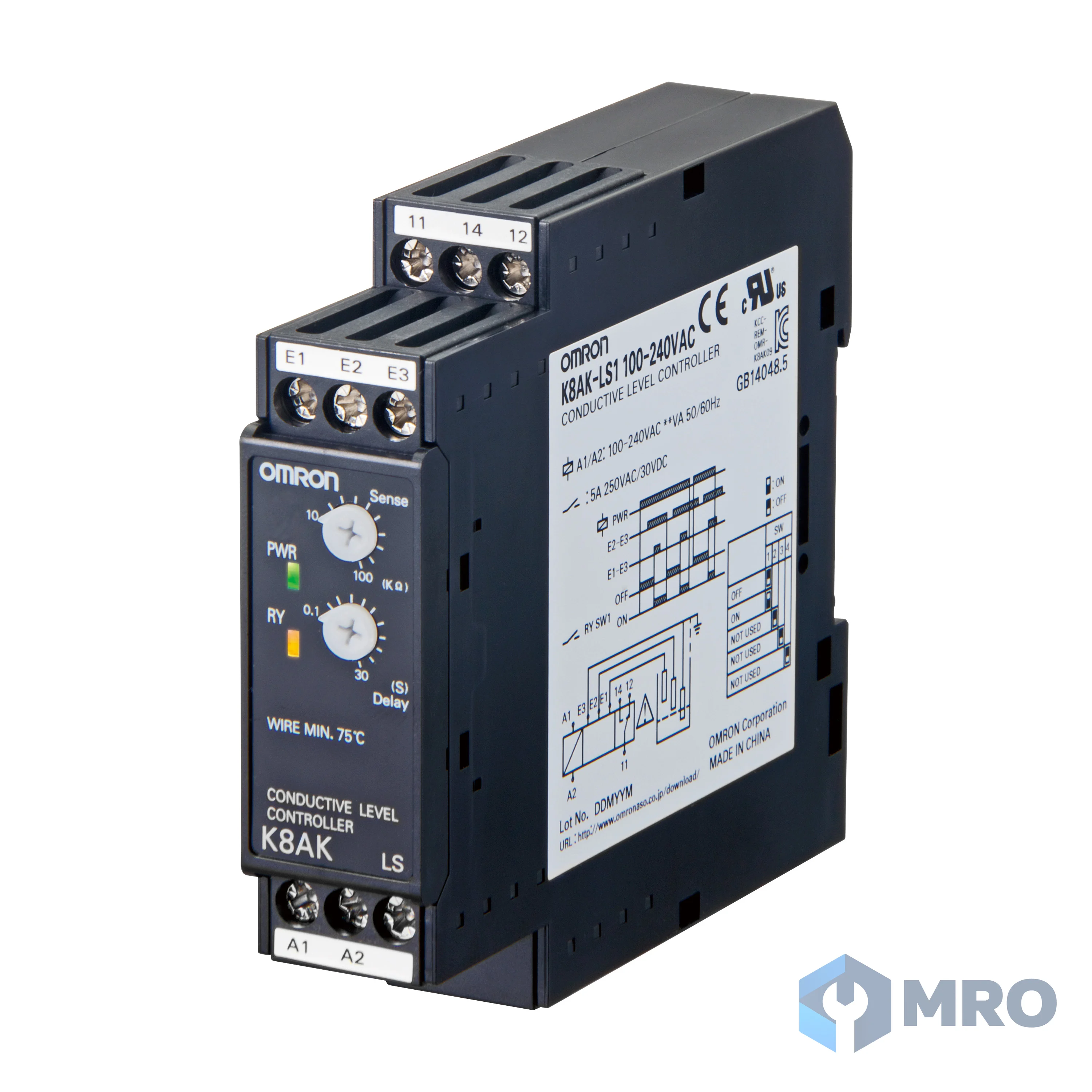 Omron K8AK-LS1 24VAC/DC คอนโทรลระดับน้ำแบบอิเล็กโทรด Omron K8AK-LS1 (ไฟเลี้ยง 24VAC/DC, ราง DIN 22.5 มม.)