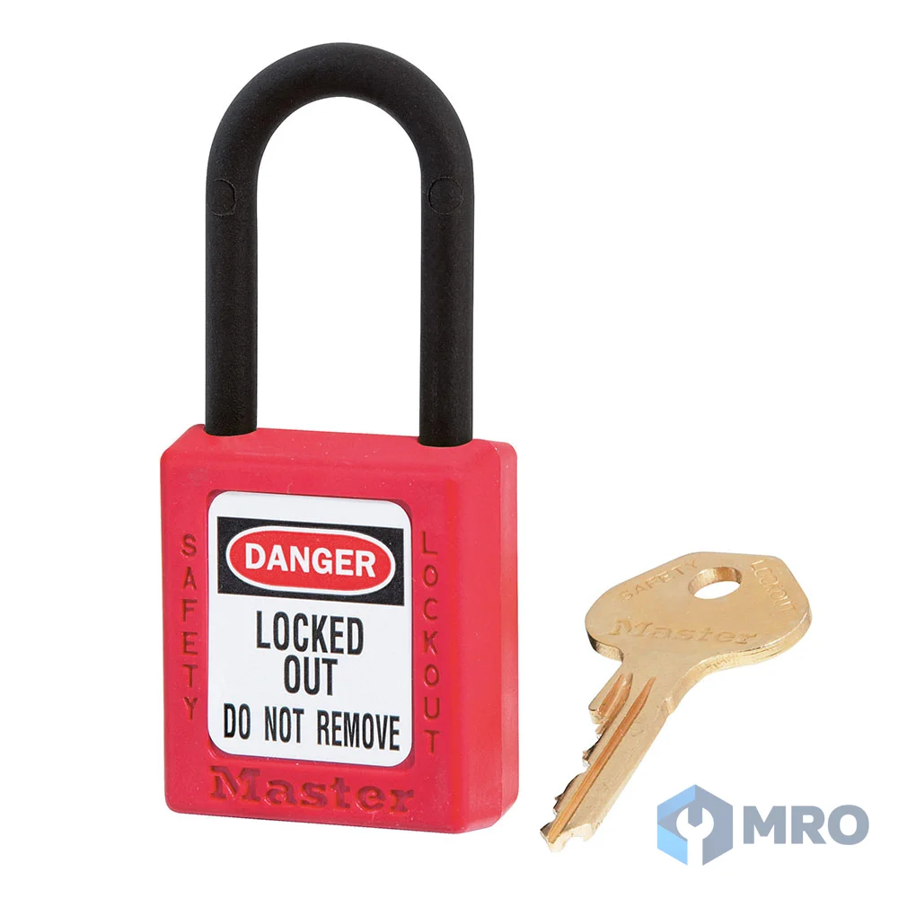 Master Lock 406RED แม่กุญแจนิรภัยกันไฟฟ้า Master Lock 406RED สีแดง (ห่วงไนลอน 38 มม., กุญแจไม่ซ้ำ)