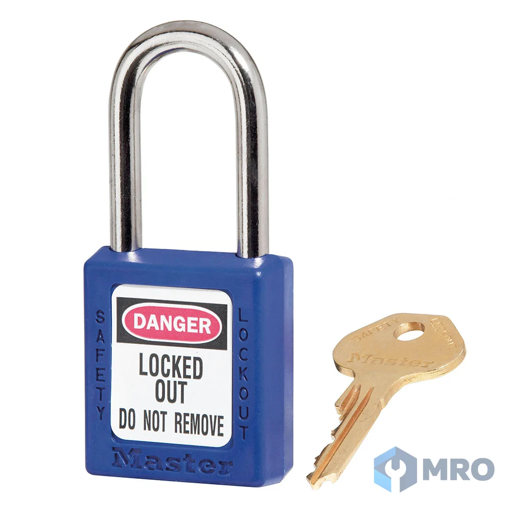 Master Lock 410BLU แม่กุญแจนิรภัย Master Lock 410BLU สีน้ำเงิน (บอดี้ Zenex ห่วงเหล็ก 38 มม., กุญแจไม่ซ้ำ)