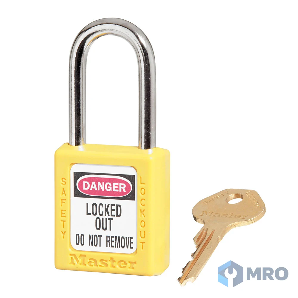 Master Lock 410YLW แม่กุญแจนิรภัย Master Lock 410YLW สีเหลือง (บอดี้ Zenex ห่วงเหล็ก 38 มม., กุญแจไม่ซ้ำ)