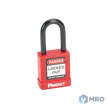 Panduit PSL-8 แม่กุญแจนิรภัย Panduit PSL-8 สีแดง (บอดี้หุ้มฉนวน ห่วงเหล็ก 38 มม., กุญแจไม่ซ้ำ)