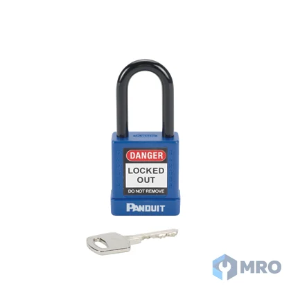 Panduit PSL-8BU แม่กุญแจนิรภัย Panduit PSL-8BU สีน้ำเงิน (บอดี้หุ้มฉนวน ห่วงเหล็ก 38 มม., กุญแจไม่ซ้ำ)
