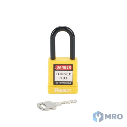 Panduit PSL-8YL แม่กุญแจนิรภัย Panduit PSL-8YL สีเหลือง (บอดี้หุ้มฉนวน ห่วงเหล็ก 38 มม., กุญแจไม่ซ้ำ)