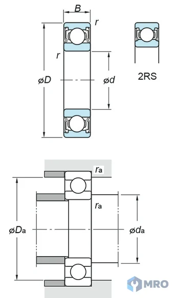 Koyo (JTEKT) 6004-2RS ตลับลูกปืนเม็ดกลมร่องลึก Koyo 6004-2RS (20x42x12 มม. ฝายาง 2 ข้าง)