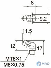 THK B-M6F หัวอัดจาระบี THK B-M6F (หัวงอ 67.5° เกลียว M6x0.75)