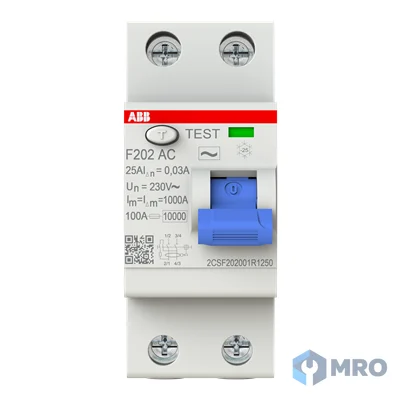 ABB 2CSF202001R1250 เบรกเกอร์กันดูด (RCCB) ABB F202 AC 2P 25 A 30 mA