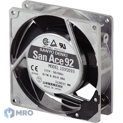 Sanyo Denki ST1-109S094 พัดลมระบายความร้อนตู้คอนโทรล AC Sanyo Denki 109S094 ชุดพร้อมสายไฟ+ตะแกรง (92 มม., 230VAC)