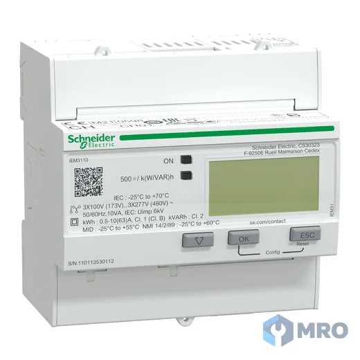 Schneider Electric A9MEM3110 มิเตอร์วัดพลังงานไฟฟ้า 3 เฟส Schneider iEM3110 (ต่อตรง 63 A, พัลส์เอาต์พุต)