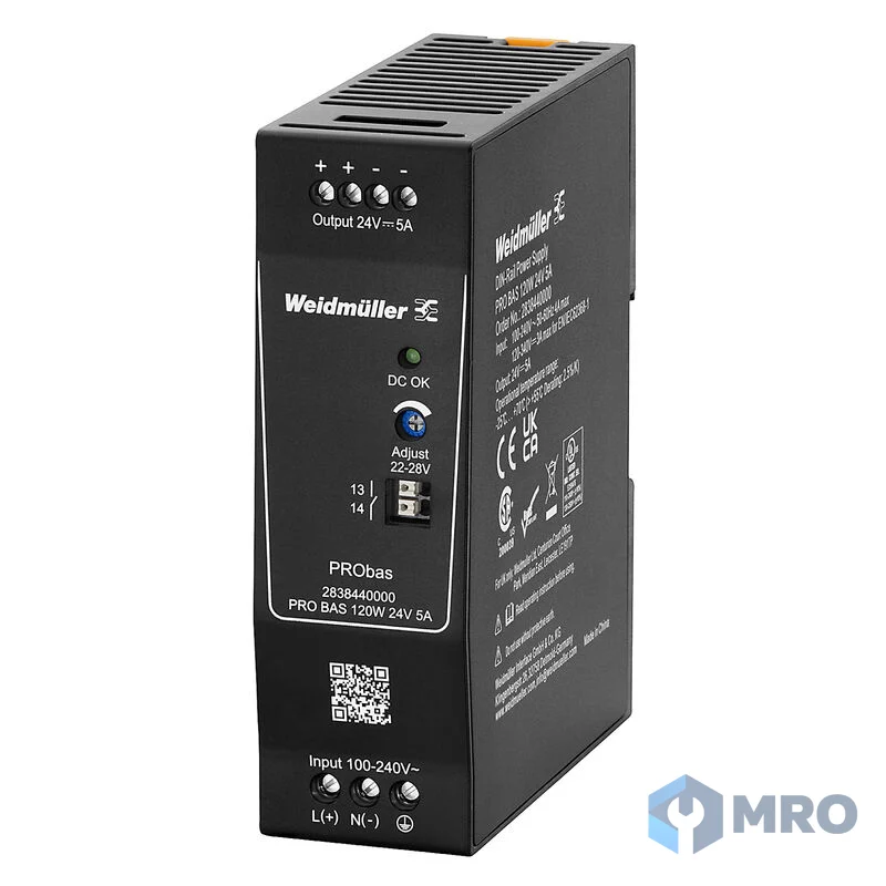Weidmüller 2838440000 พาวเวอร์ซัพพลาย 24 VDC 5 A 120 W แบบรางปีกนก (DIN rail) Weidmüller PRO BAS 2838440000