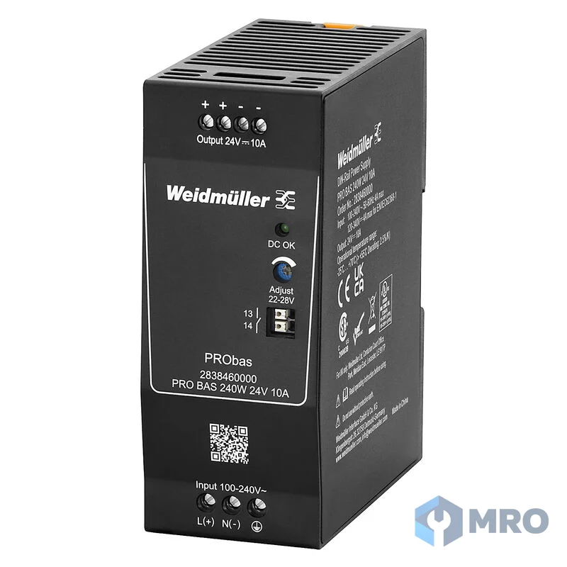 Weidmüller 2838460000 พาวเวอร์ซัพพลาย 24 VDC 10 A 240 W แบบรางปีกนก (DIN rail) Weidmüller PRO BAS 2838460000