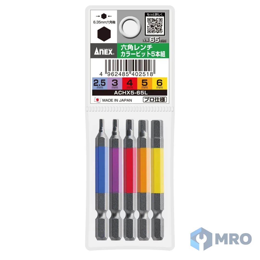 ANEX ACHX5-65L ชุดดอกไขควงหกเหลี่ยม ANEX Color 5 ตัว (2.5–6 มม. ยาว 65 มม.)