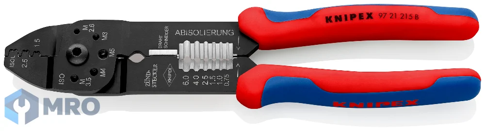 KNIPEX 97 21 215 B คีมย้ำขั้วเสียบแบบเปลือย KNIPEX 97 21 215 B (ขั้ว 6.3 มม., 0.5–2.5 ตร.มม.)