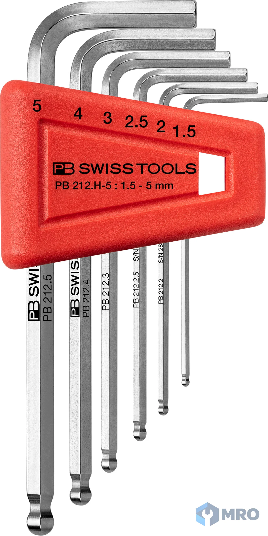 PB SWISS TOOLS 212.H-5 ชุดประแจหกเหลี่ยมหัวบอล PB Swiss 212.H-5 ขนาด 1.5–5 มม.