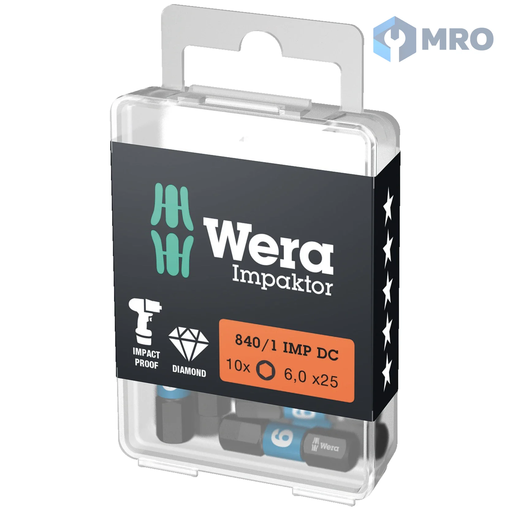 WERA 05057606001 ดอกไขควงกระแทก WERA Impaktor หกเหลี่ยม 6 มม. ยาว 25 มม. (แพ็ก 10 ดอก)