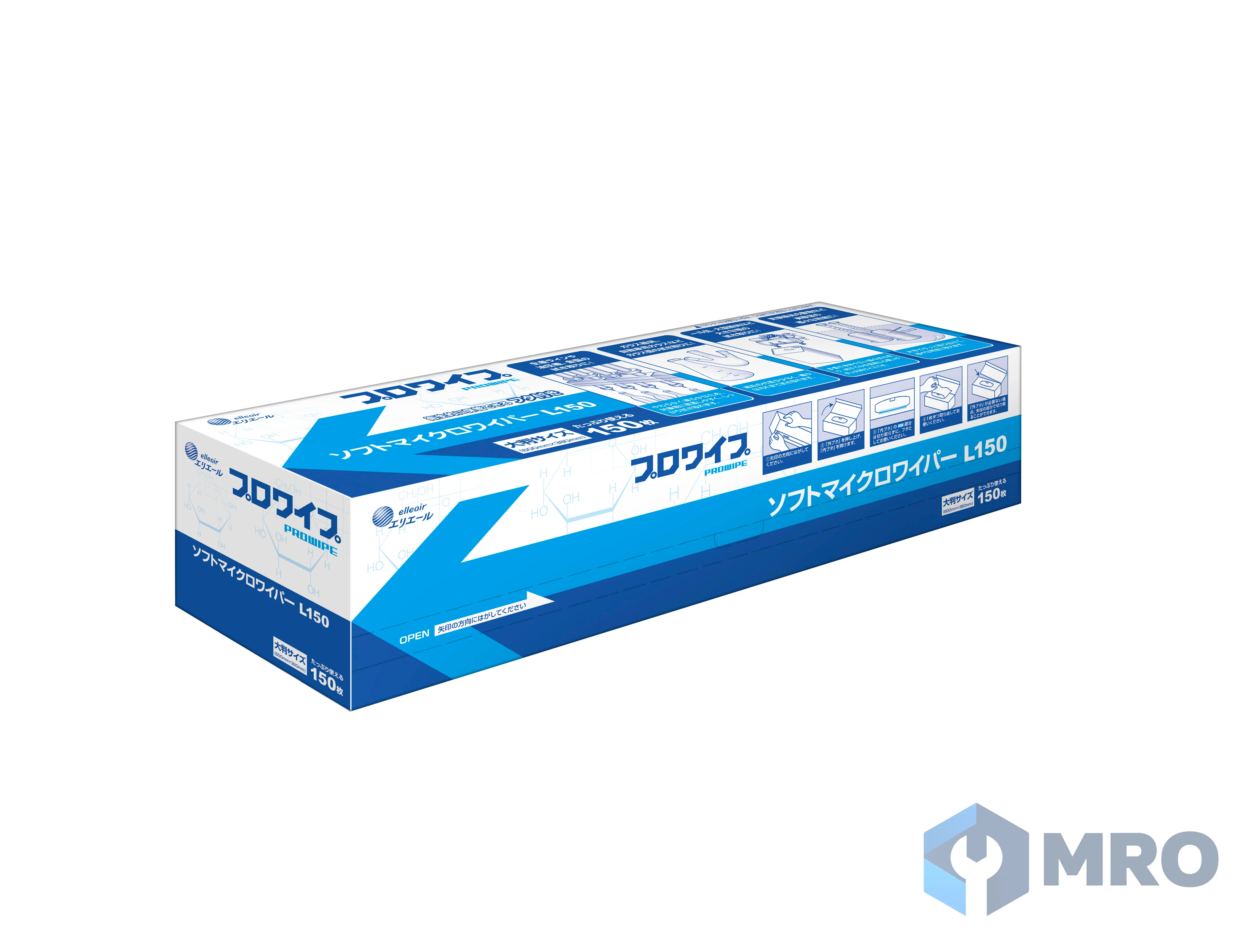 Daio Paper (Elleair) 703242 กระดาษเช็ดงานแผ่นใหญ่ Elleair Pro Wipe Soft Micro Wiper L150 703242 (ลัง 12 กล่อง × 150 แผ่น)